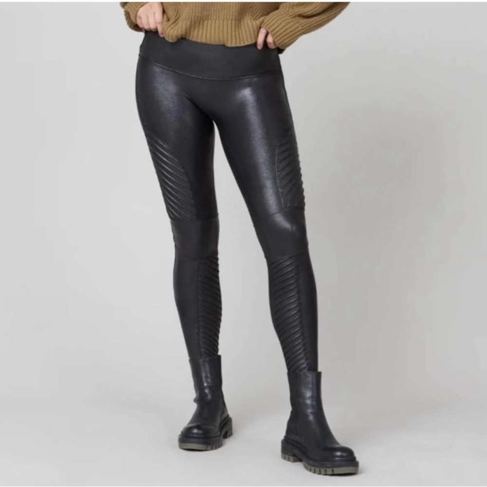 Spanx Faux Leather Moto Leggings In Black Size Small